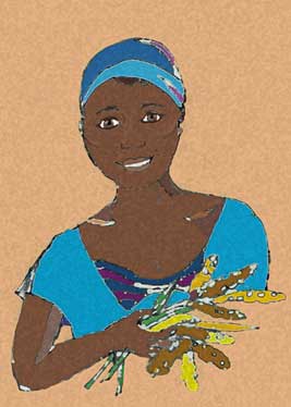 Woman farmer with millet by Susan Fluegel at Grey Duck Garlic